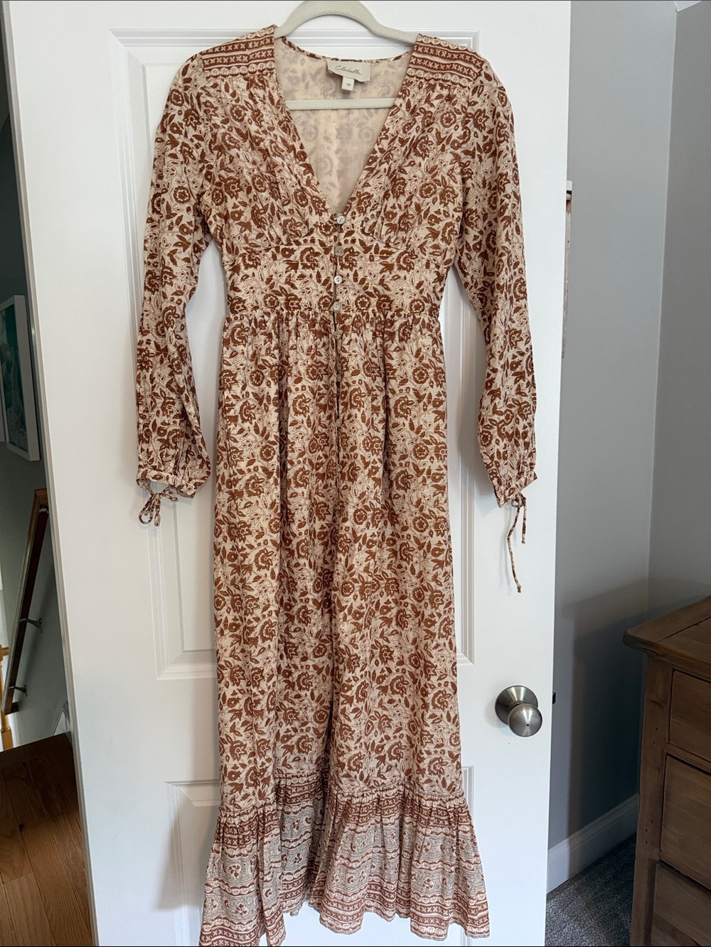 Cleobella Cream and Brown Floral Maxi Dress